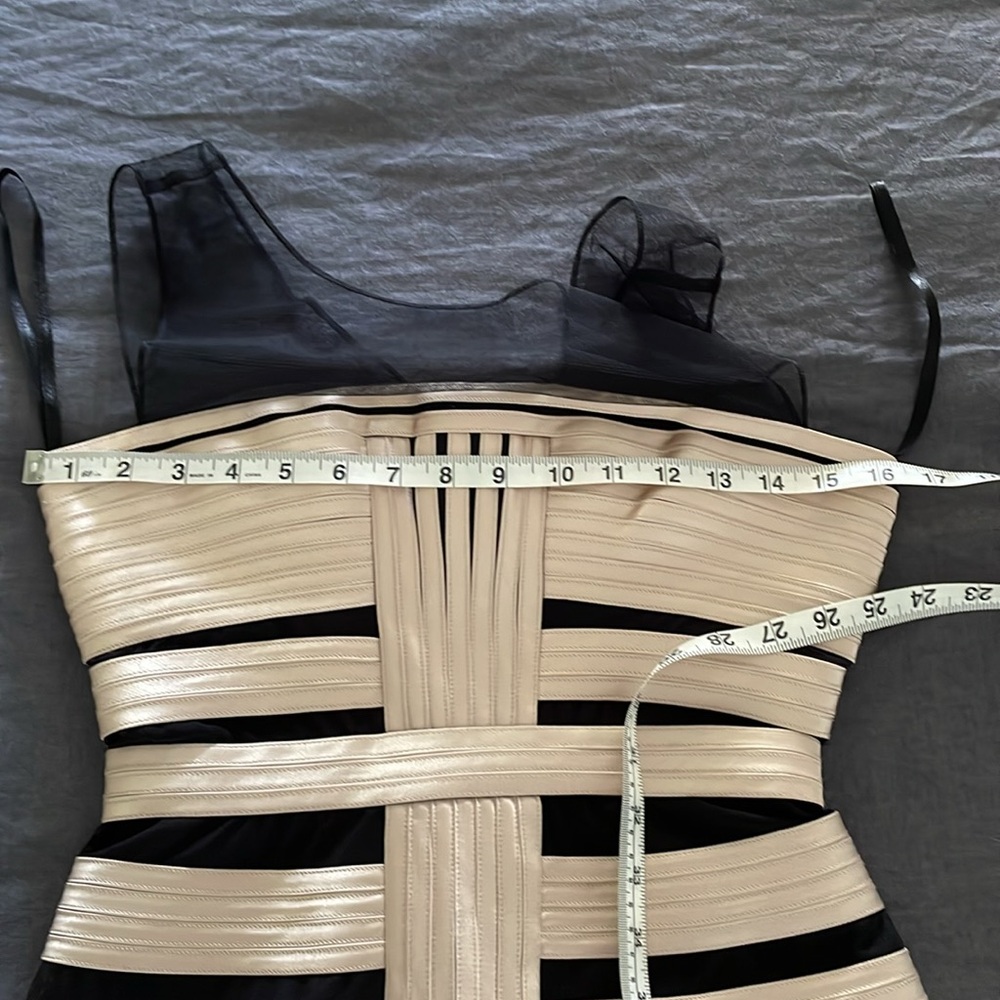 BCBG MaxAzria bandage dress champagne satin black mesh size 4 prom party bodycon - Picture 9 of 11